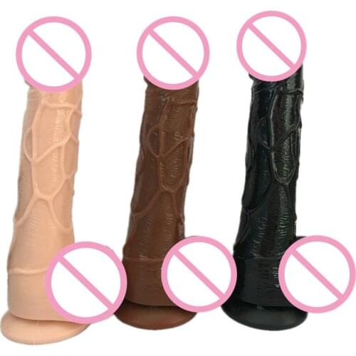 7.5 inches 3color realistic dildo sex toys for woman strong suction cup black dildo,flexible fake penis textured shaft