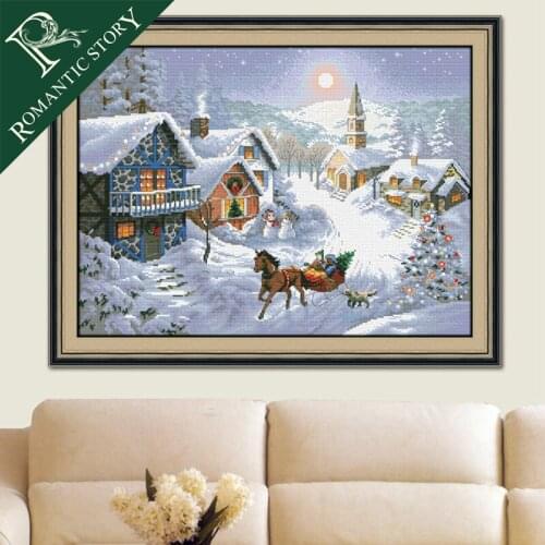 Romantic Story Christmas Gift in Snowy Night 11CT DMC Cross Stitch Needlework DIY Printing Cross-Stitch Set For Embroidery Kits