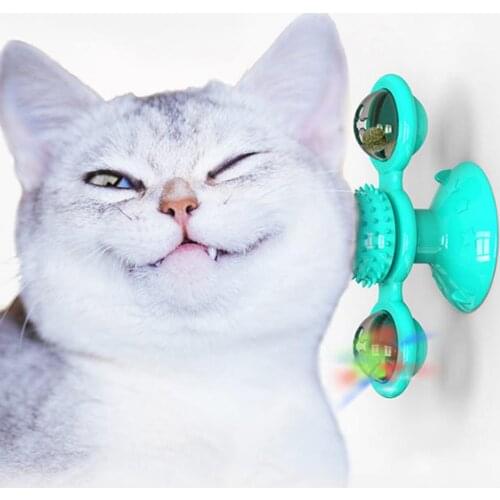 LED Catnip Ball Windmill Pet Cats Scratch Bite Playing Whirling Interactive Toy Suction Cup Design Rotating cat toys pet supply