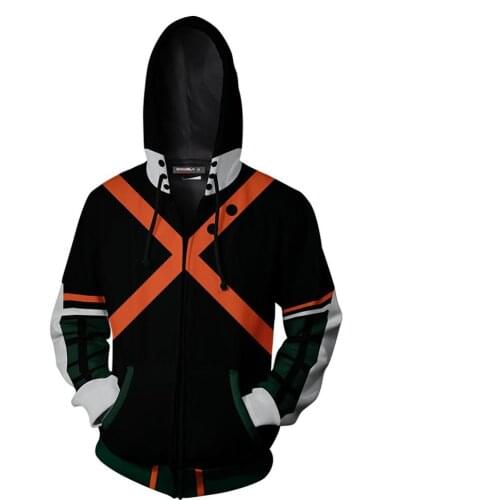 My Hero Academia Cosplay Katsuki Bakugo Hoodie Sweatshirt Casual Zipper Jackets Coat Hooded
