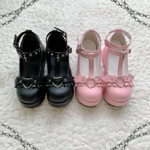 Devilian Little Bat Style Lolita Shoes Bow Demon Dark Gothic Punk Platform Kawaii Shoes Loli Cosplay High Heel 5.5cm PU Shoes