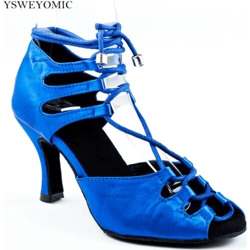 Latin Shoes Blue Black Red Satin 5-10cm Heels Comfortable Insole Zapatos De Baile Women Latin Dance Shoes For Practise