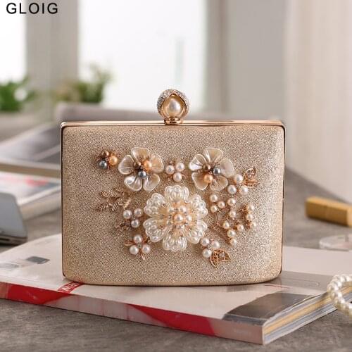 Sequined Flower Shell Evening Bags Beading Bucket Design Party Handbags Pearl Wedding Bridal Female Purse