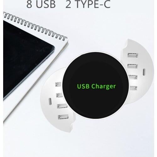 8 Ports USB 2 type-C Charger Station 5V8A Foldable Quick Drive For iPhone iPad Samsung Huawei Xiaomi LG ZTE HTC AC Adapter