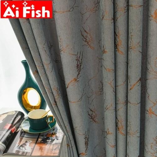Gray Blue Jacquard Bronzing Tree Texture Blackout Curtains for Living Room Modern Clean Lines Window Cloth Drapes For Bedroom#3
