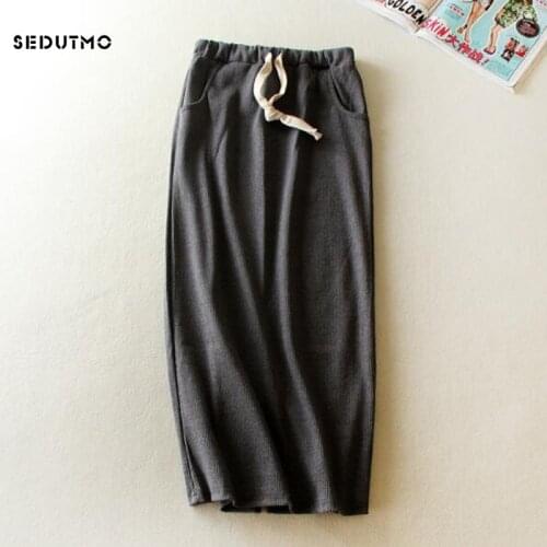 SEDUTMO 2018 Autumn Pencile Skirts Women High Waist Midi Skirt Spring Casual Vintage Sexy Black Skirt ED062