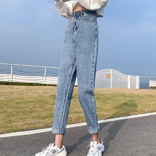 Ladie Haren Pants 2021 New Elasticity fashion Vintage High Waist Jeans Harem Casual Women Versatile temperament Long trousers