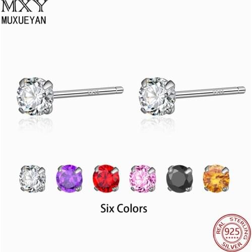 925 Sterling Silver 3mm Cubic Zircon mini Stud Earrings for women 6 Colors Jewelry MUXUEYAN