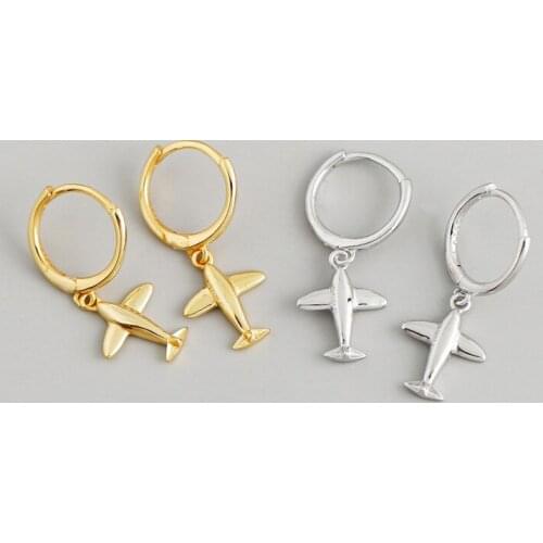 Enosola Genuine 100% 925 Sterling Silver 3D Aircraft Hanging Drop Earrings for Women Luxury Airplane Punk Fine Jewelry Gift 2021