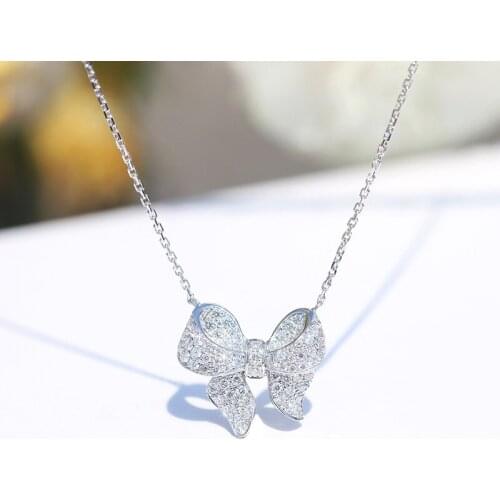 Bowknot shape Lab Diamond Pendant 925 Sterling Silver Bijou Party Wedding Pendants Chain Necklace For Women Bridal Charm Jewelry