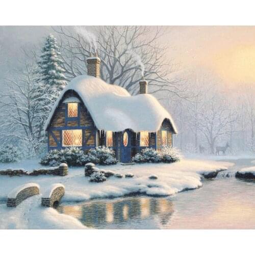 Winter Cotttage scenery Cross Stitch Kits Needlework Sewing Embroidery Crafts 14ct Unprinted DIY Arts Handmade Home Decor