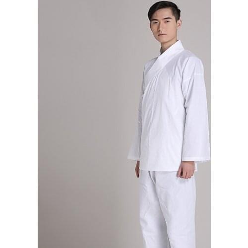 100% Cotton Chinese Folk Clothes Unisex Traditional Ancient National Costume Pajamas White Color Tang Dynasty Hanfu Sleepwear