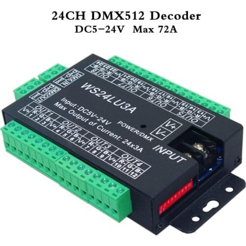 24CH Easy dmx512 DMX decoder,LED dimmer Controller, DC5V-24V,each CH Max 3A,8 groups RGB controller, Iron case