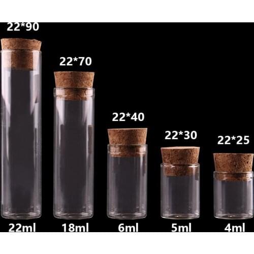 4ml/5ml/6ml/18ml/22ml Small Test Tube with Cork Stopper Bottles Jars Vials DIY Craft 100pieces
