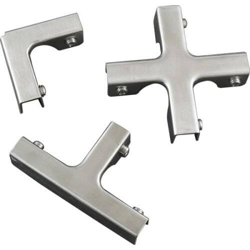 4pcs Stainless steel Glass Clamps Shelves Holder L T cross type right angle fixed clip for Showcase Fish Tank Fixed Hardware