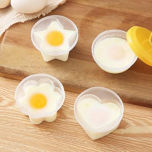 4PCS Plastic Egg Poacher Heart Star Flower Shape Egg Boiler Pudding Chocolate Jelly Mold Kitchen Cooking Tools With Brush