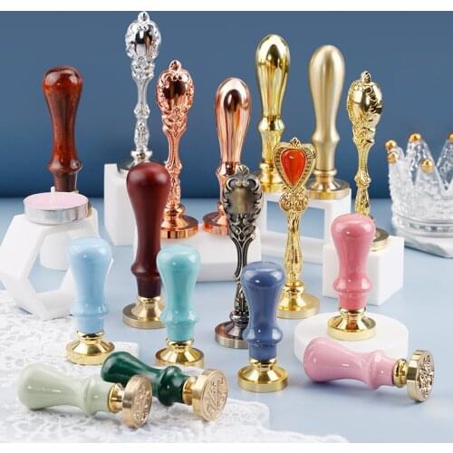 5pcs seals+1pc seal handle Fire-painted seal handle macarons-colored wooden handle metal copper handle fire-paint wax