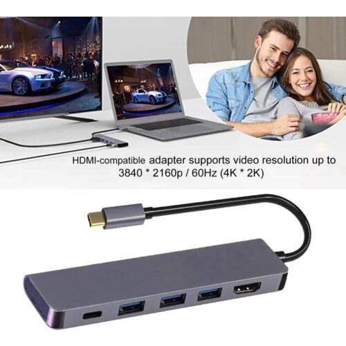 5 in 1 Adapter Multifunctional Easy Data Transfer Metal USB C Hub for MacBook