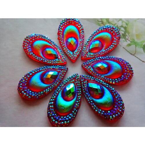 50pcs 16*30mm red AB colour rhinestones Sew On stones water drop shape flatback strass for dress