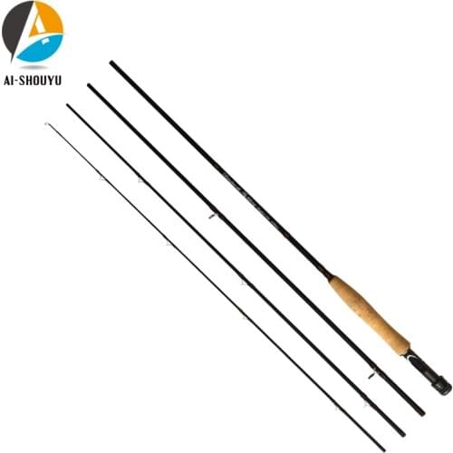 AI-SHOUYU Fly Fishing Rod 2.4M 2.7M 4 Section Fishing Rod Line wt 3/4 5/6 7/8 Soft Cork Handle Fishing Rod for Carp Pesca