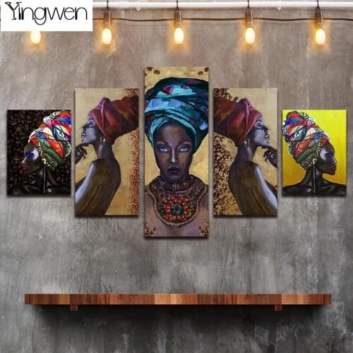 Black Woman Diamond Painting 5 Panel Diamond Embroidery Mosaic Picture Of Rhinestones Cross-Stitch Art Home Decor Multi-Pictures