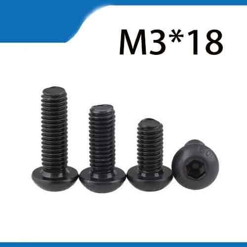 Free Shipping 100pcs M3x18 mm M3*18 mm yuan cup Half round pan head black grade 10.9 carbon Steel Hex Socket Head Cap Screw