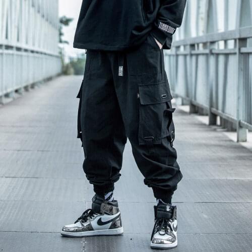 Black Cargo Pants Men Fashion 2021 Joggers Harem Streetwear Male Broadcloth Mulit Pocket Linen Military Tactical Trousers