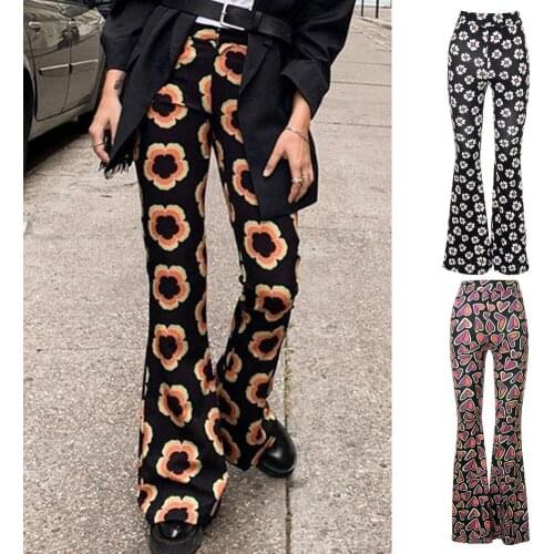 New style multicolor printing high waist bag hip fashion sports leisure wide leg flared pants