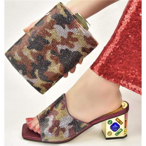 Doershow New Arrival African Wedding Shoes and Bag Set wine Italian Shoes with Matching Bags Nigerian lady party! HJK1-8