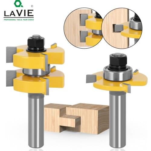 LAVIE 2pcs 12MM 1/2 Shank Tenon Cutter Floor Wood Bits T type Groove and Tongue Router Bit 3 Teeth Milling Cutter For Wood 03017