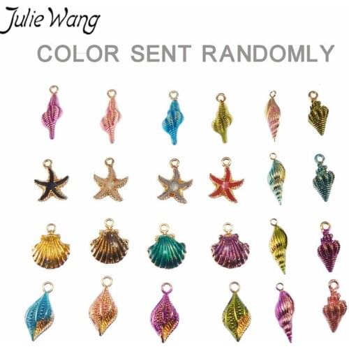 Julie Wang 40PCS Multi Shape Mixed Colorful Enamel Sea Shell Conch Starfish Shape Alloy Little Pendant Charm DIY Jewelry Finding