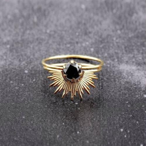 Unique Design Bridal Wedding Ring Set Black Zircon Cocktail Party Crystal Ring Engagement Ring Anniversary Jewelry Lovers Gifts