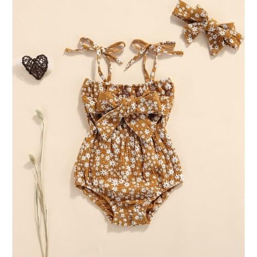 Toddler Baby Girls Khaki Rompers Casual Infant Kids Clothes Set Sleeveless Jumpsuits and Headdress Toddler Playsuits Outfit Set