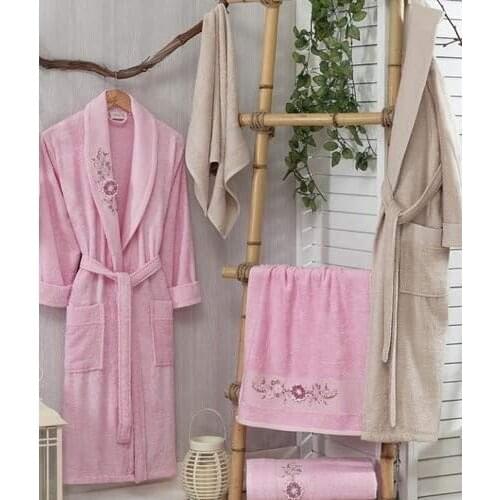 Kristal Bamboo Family Bathrobe Set Melani Pink-Beige