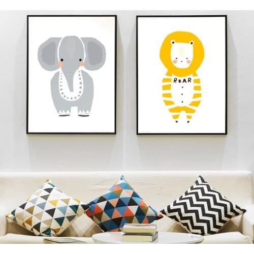 Colorful Cute Animals Canvas Poster Nursery Lion Tiger Panda Penguin Bear Wall Art Print Modern Painting Nordic Kid BedroomDecor