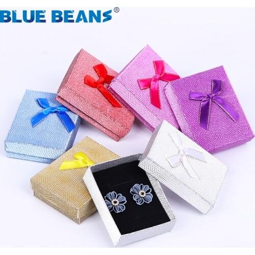 2020 New Square box jewelry organizer Shiny box Engagement Ring For Earrings Necklace Bracelet Display Bow paper Box Gift Holder