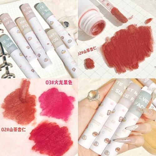 Matte lip tint in white cartoon appearance long lasting watgerproof smooth Rose red velvet liquid lip gloss AC401