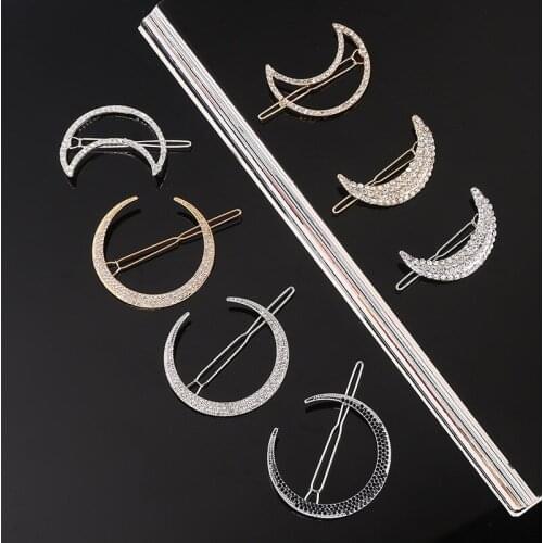 Fashion Hair Clips Crystal Rhinestones Moon Hairpin Hair Clips for Women New Hair Barrette Hair Clips Girls Hair Accessories