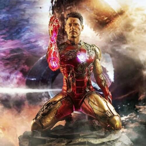 Marvel Avengers Iron Man MK85 Kneeling Finger GK Glowing Statue Action Figure Model Tony Stark Toy Collection Decoration Gift