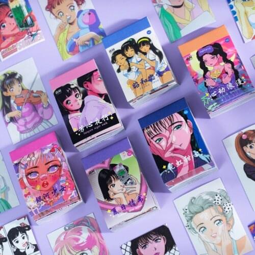 50 Pcs Cute Japanese Girl Anime Stickers Decorative Scrapbooking Retro Sticker DIY Diary Album Stick Label Kawaii Stationery