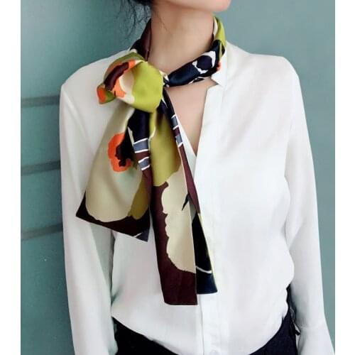 Spring NEW Narrow Long Silk Scarf For Girls Double Printing Fashionable Women Satin Tie Scarfs Womens Neckerchief 15cm*145cm