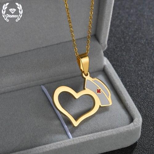 Diamon Nurse Hat Necklace New Fashion Stainless Steel Gold Choker Christmas Birthday Gift Wholesale and Dropshipping For Women