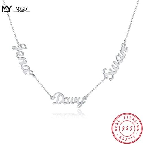 925 SILVER Customized Three Names Necklace Personalized Gold Name Nameplate Charm Necklace Gift For Women BirthdayJewelry MYDIY