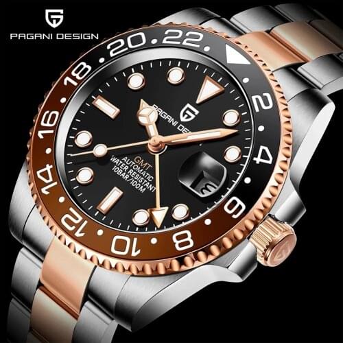 PAGANI DESIGN GMT New Mens Mechanical Watch 40mm Sapphire Glass Stainless Steel Waterproof Casual Business Watch Automatic watc