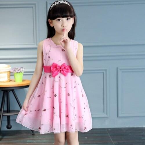 Girls dress 2020 summer new floral mesh dress sleeveless embroidery 3-12 childrens clothing