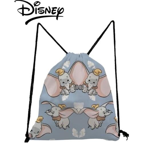 Disney Dumbo Backpack Portable Storage Bag Cartoon Elephant Drawstring Bags Purple Child Small School Bag Reusable Shoe Pocket