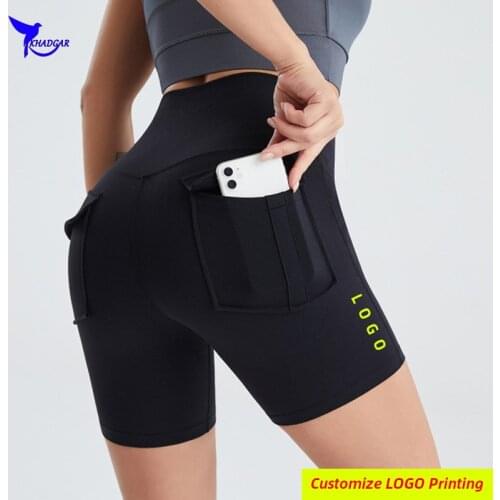 Push Up High Waist Women Yoga Shorts with Pockets Gym Jogging Running Tights Pants Sportswear Quick Dry Fitness Bottoms Custom