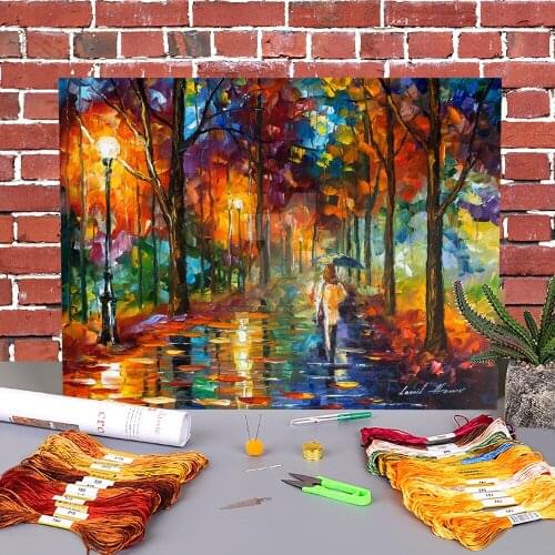 Path Towards Printed Water-Soluble Canvas 11CT Cross Stitch Embroidery Kit DMC Threads Hobby Sewing Handicraft Stamped