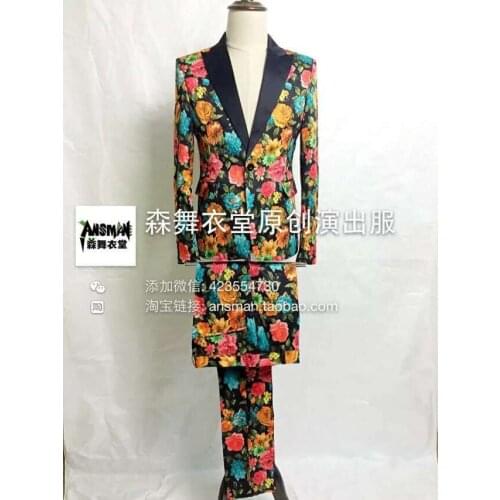 S-5xl 2020 Mens New Fashion Slim Dj Blazers Male Court Satin Flower Suit Coat Costume Formal Dress Male Singer Costumes