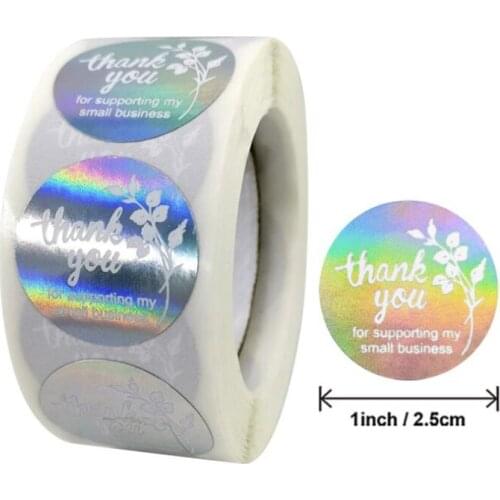 Silver Thank You Sticker Small Business Laser Labels Seals Stickers Stationery Supply Decoration Scrapbook 50PCS